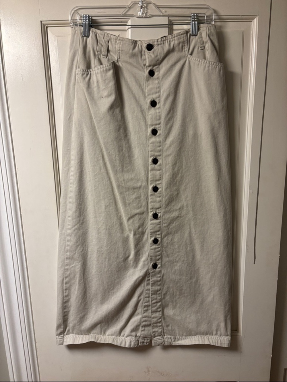 Vintage Bill Bass Cotton Cream stone Button-Front Midi Cargo Skirt